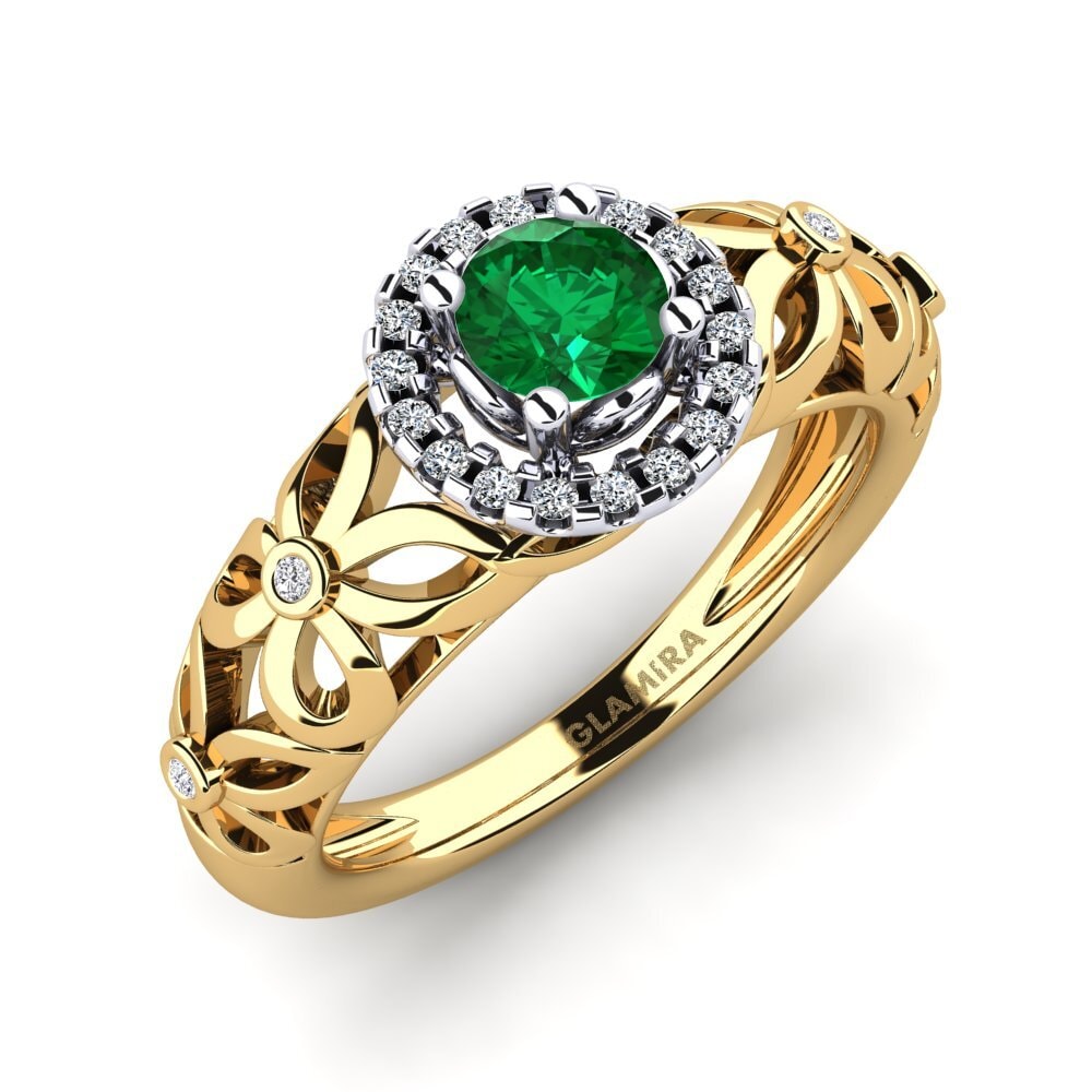 14k White & Yellow Gold Emerald (Lab Created) Engagement Ring Vivyan
