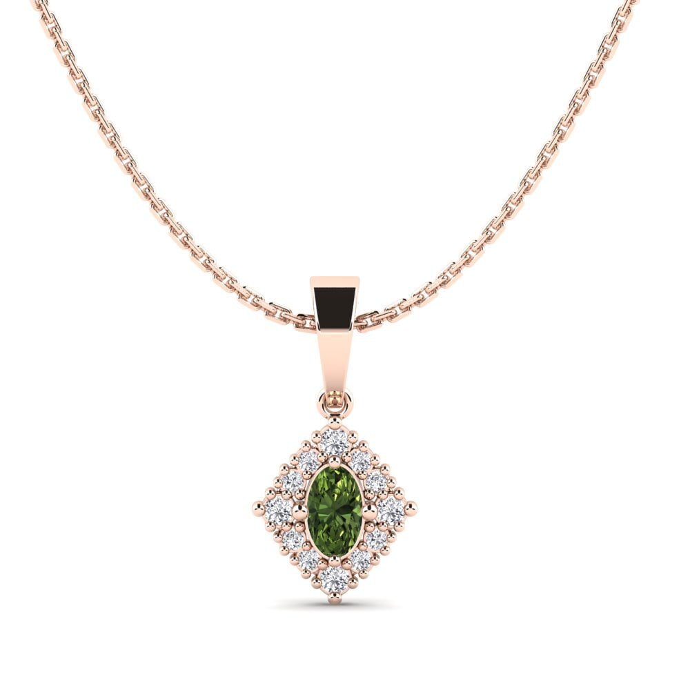 14k Oro Rosa Zafiro Verde Colgante de Mujer Flick