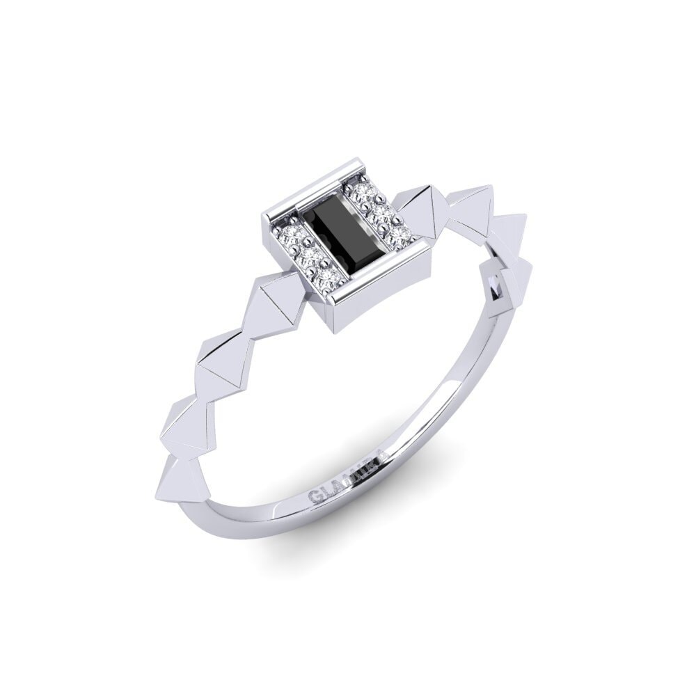 14ct White Gold Black Diamond Ring Meyais