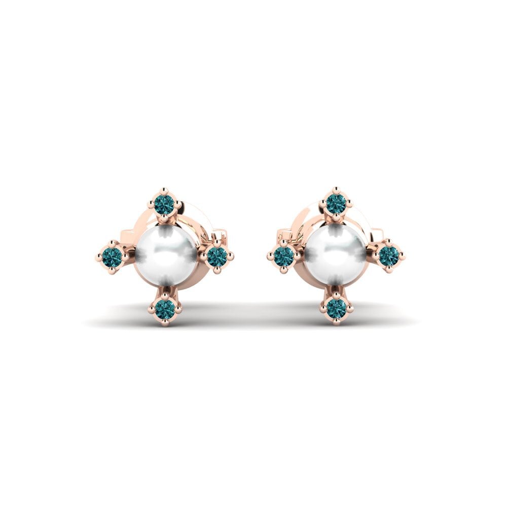 14ct Rose Gold Blue Diamond Women's Earring Marinomon