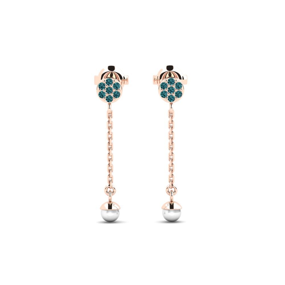 14ct Rose Gold Blue Diamond Women's Earring Sphaericus