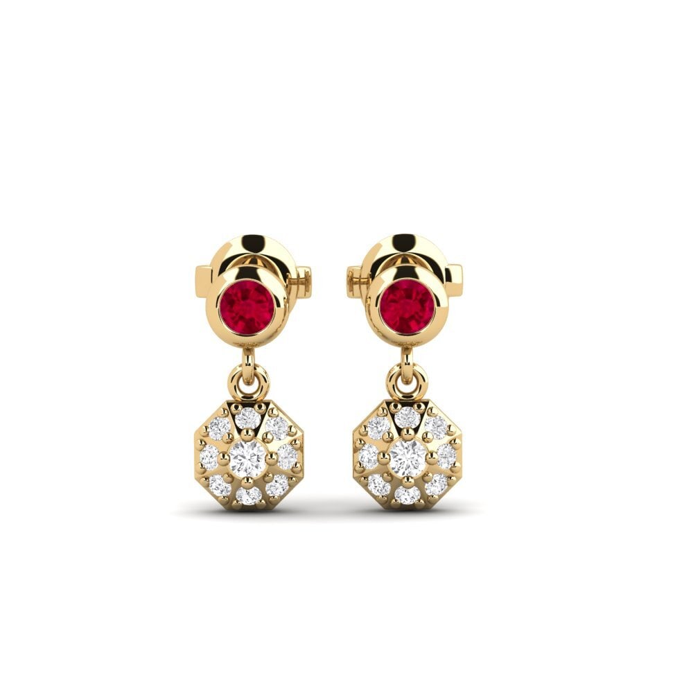 18ct Yellow Gold Ruby Women's Earring Subtle