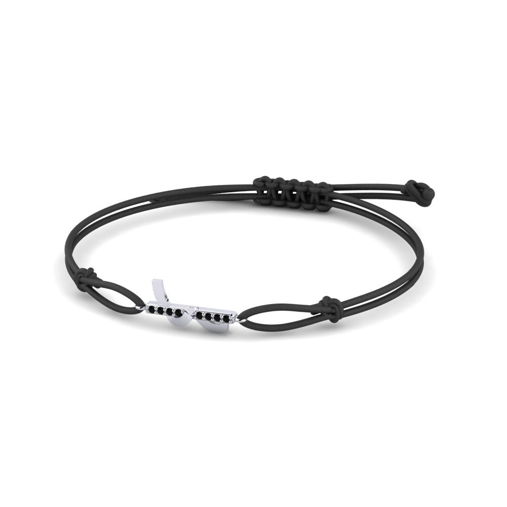 9ct White Gold Black Sapphire Cord Bracelet Usk