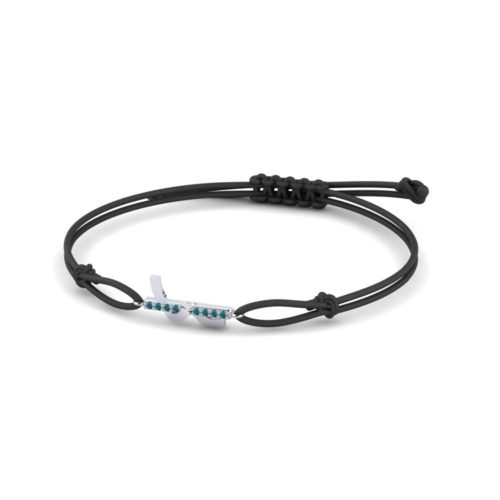 Platine 950 Diamant Bleu Bracelet cordon Usk