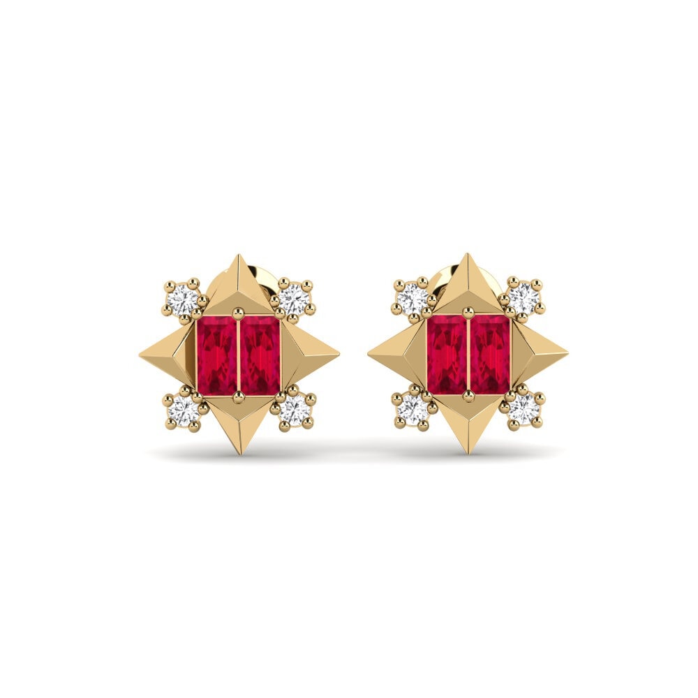 18ct Yellow Gold Ruby Women's Earring Zeyp