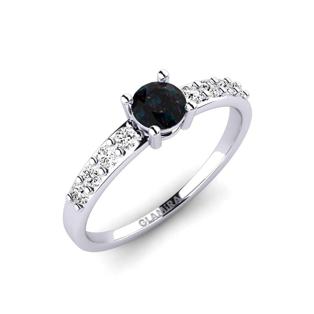585 Bílé zlato Černý opál Zásnubní prsten Bellechasse