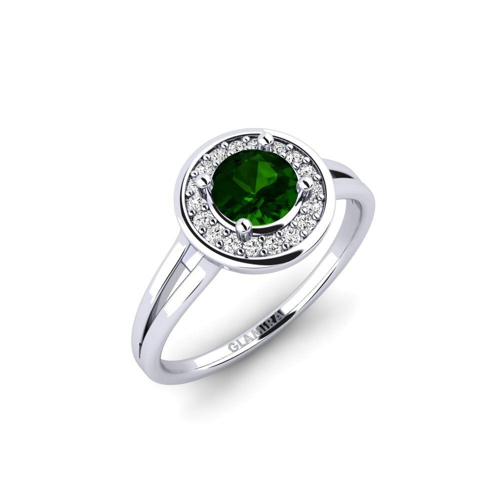 925 Prata de lei Turmalina Verde Anel de Noivado Fleurus