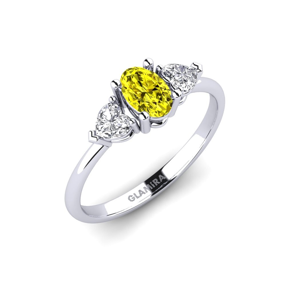 Białe Złoto 375 Żółty Diament Pierścionek Karatobe