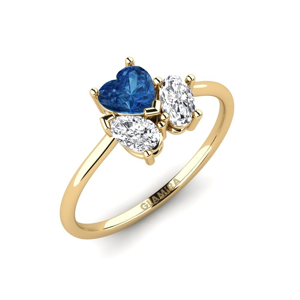 14k Yellow Gold Heart Dark Blue Zirconia Ring Naeviver