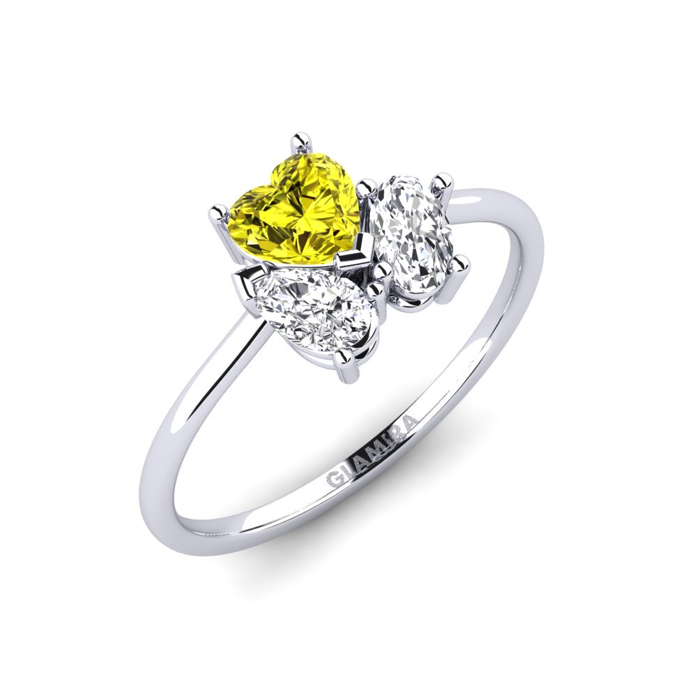 Białe Złoto 375 Żółty Diament Pierścionek Naeviver