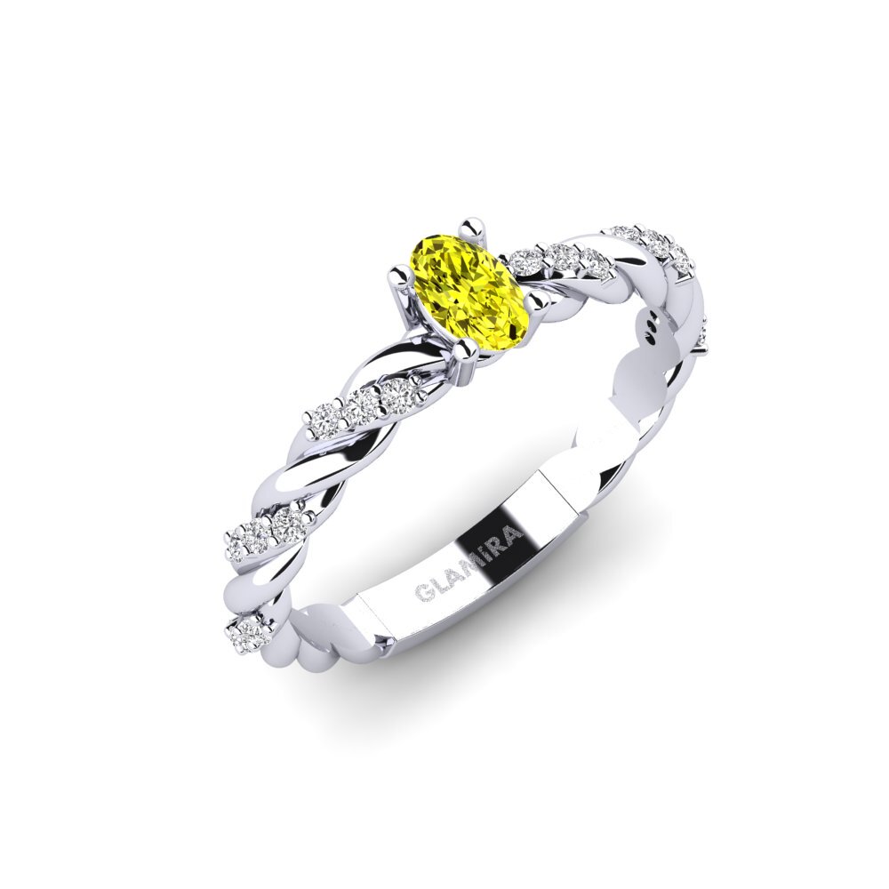 Białe Złoto 375 Żółty Diament Pierścionek Nukus