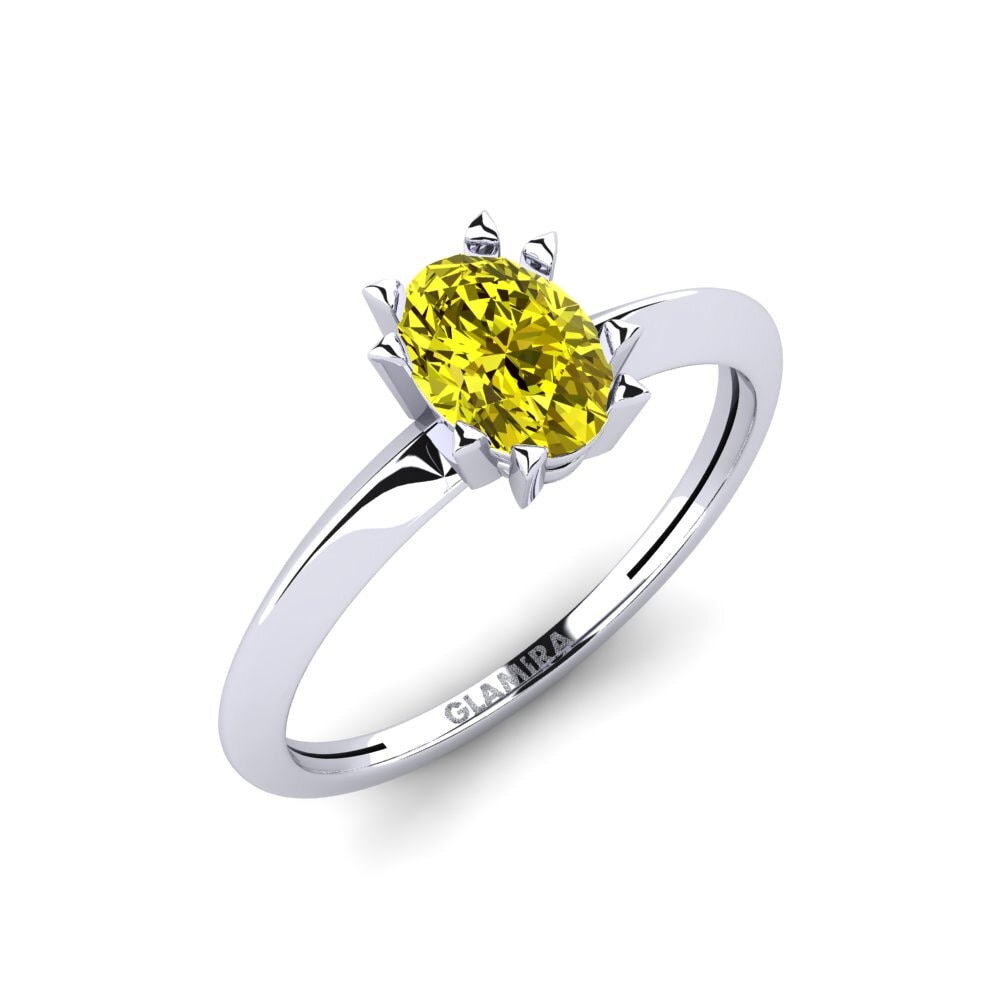 Białe Złoto 375 Żółty Diament Pierścionek Rivol