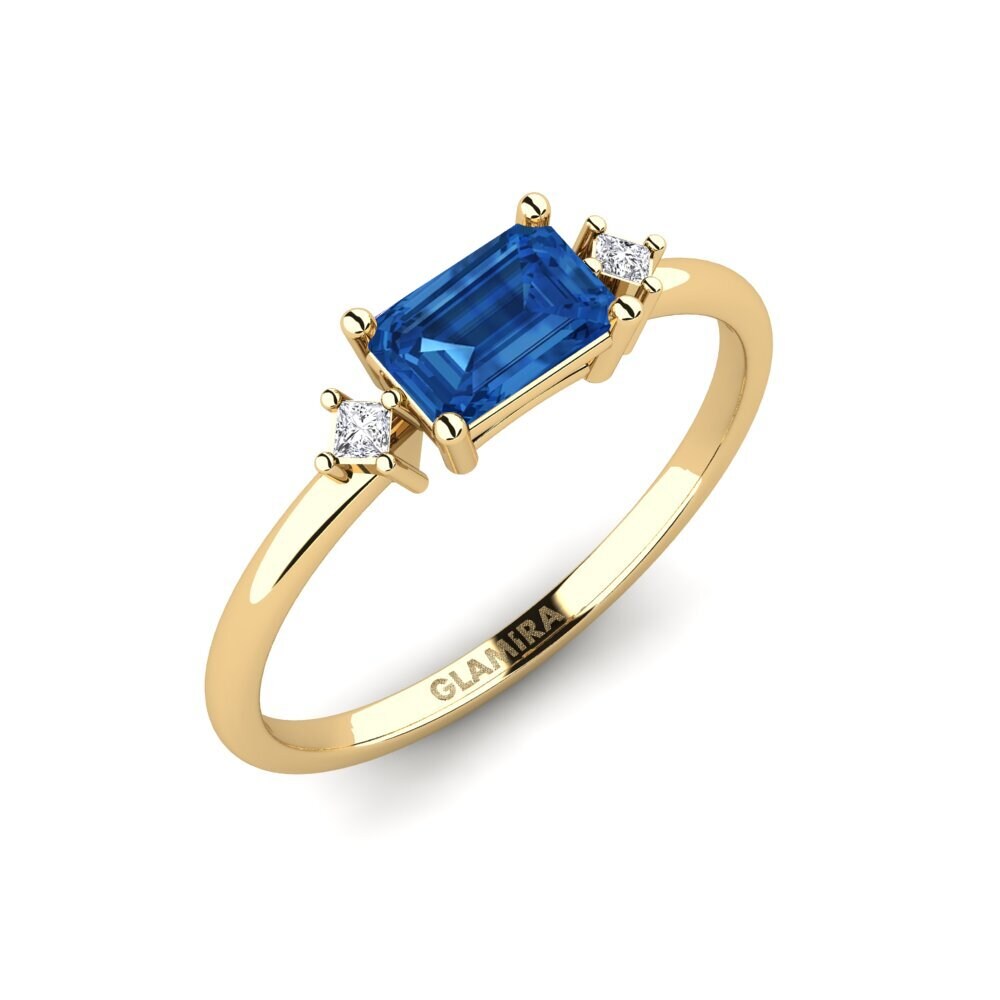 14k Yellow Gold Emerald Cut Dark Blue Zirconia Ring Talas