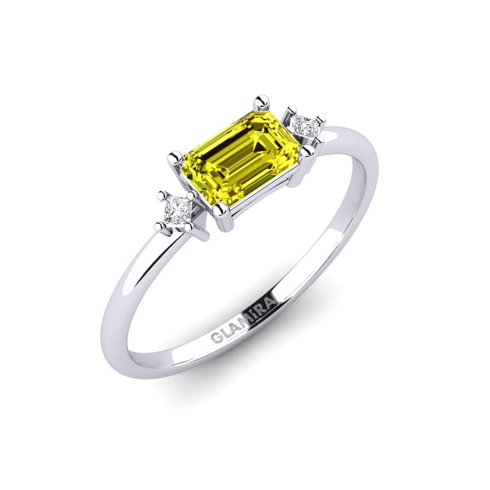 Białe Złoto 375 Żółty Diament Pierścionek Talas