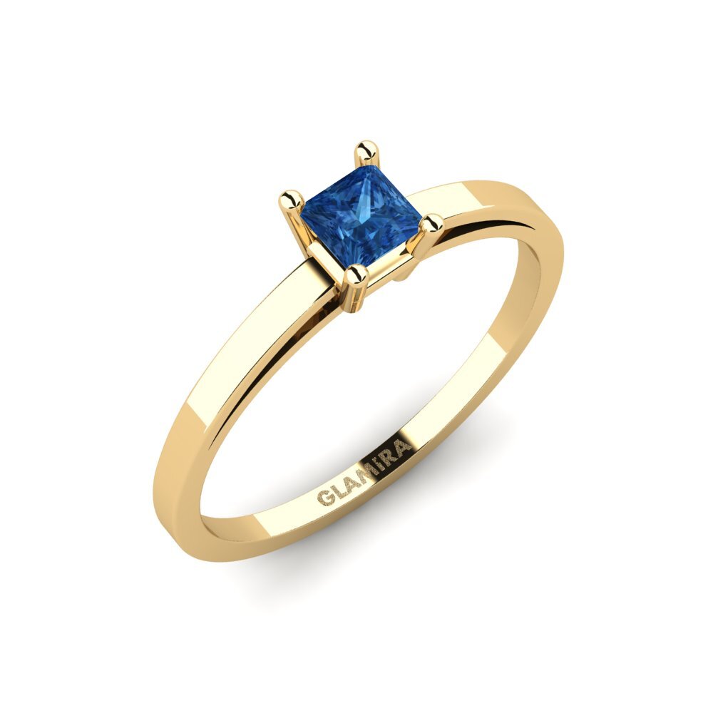14k Yellow Gold Princess Dark Blue Zirconia Ring Tongoy