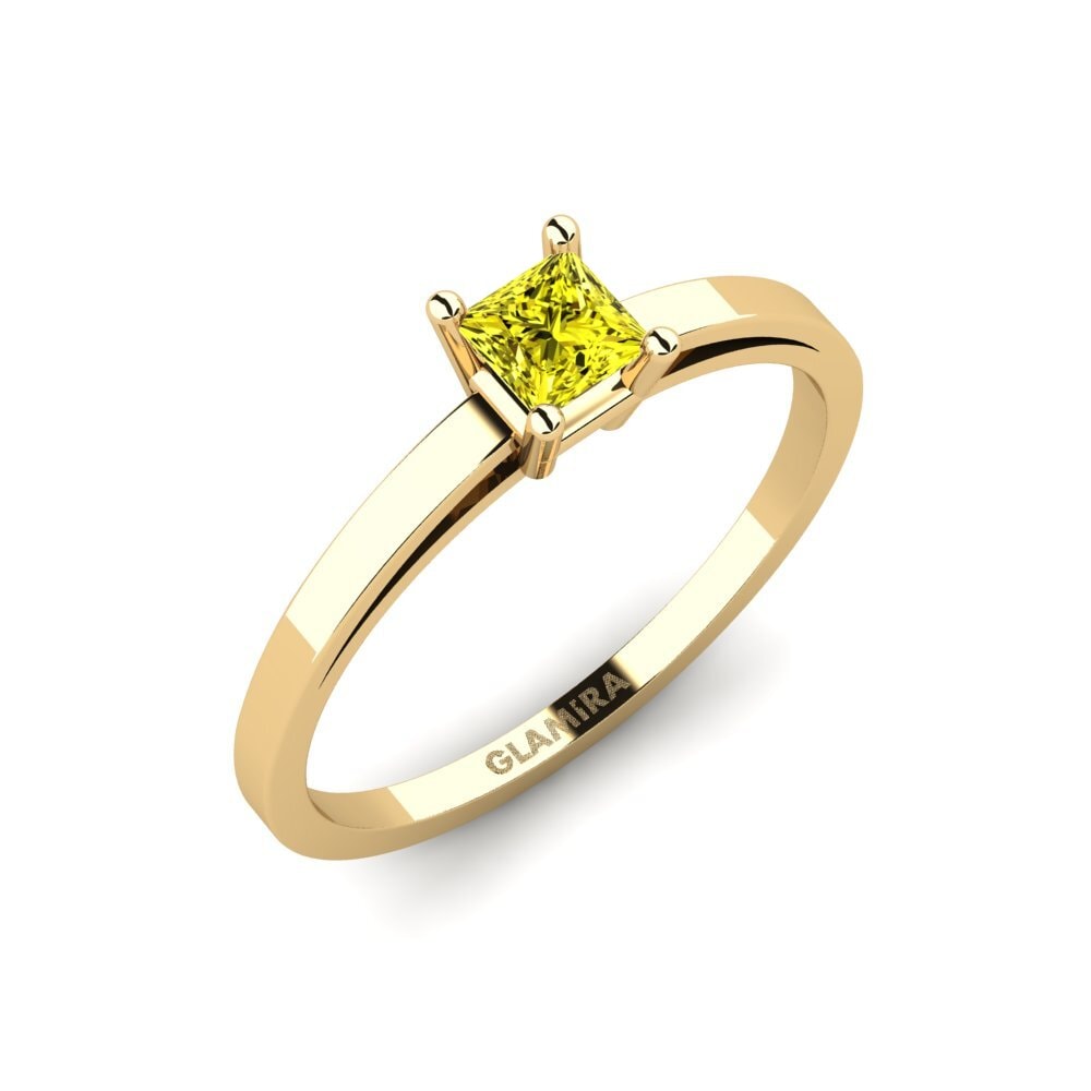 Ouro 14K Amarelo Princesa Diamante Amarelo Anel Tongoy