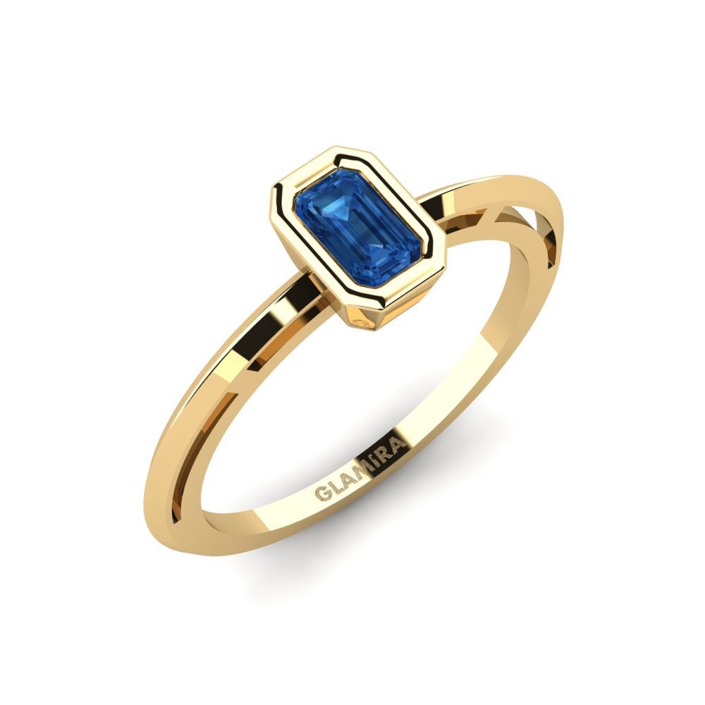 14k Yellow Gold Emerald Cut Dark Blue Zirconia Ring Turenne