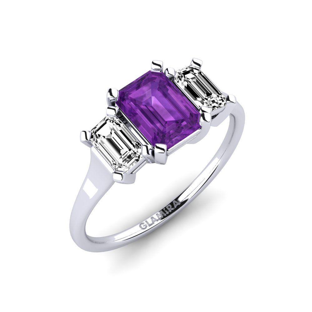 925 Silver Emerald Cut Amethyst Ring Velourae