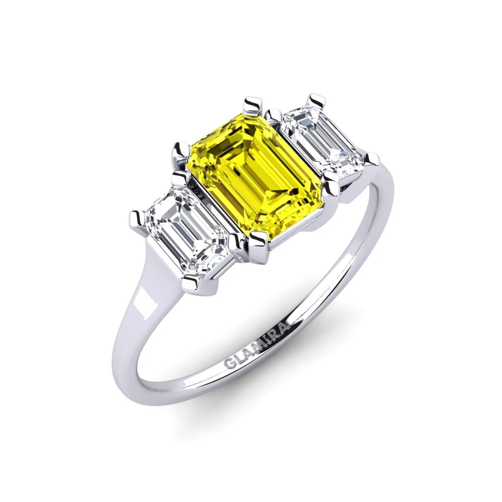 Białe Złoto 375 Żółty Diament Pierścionek Velourae