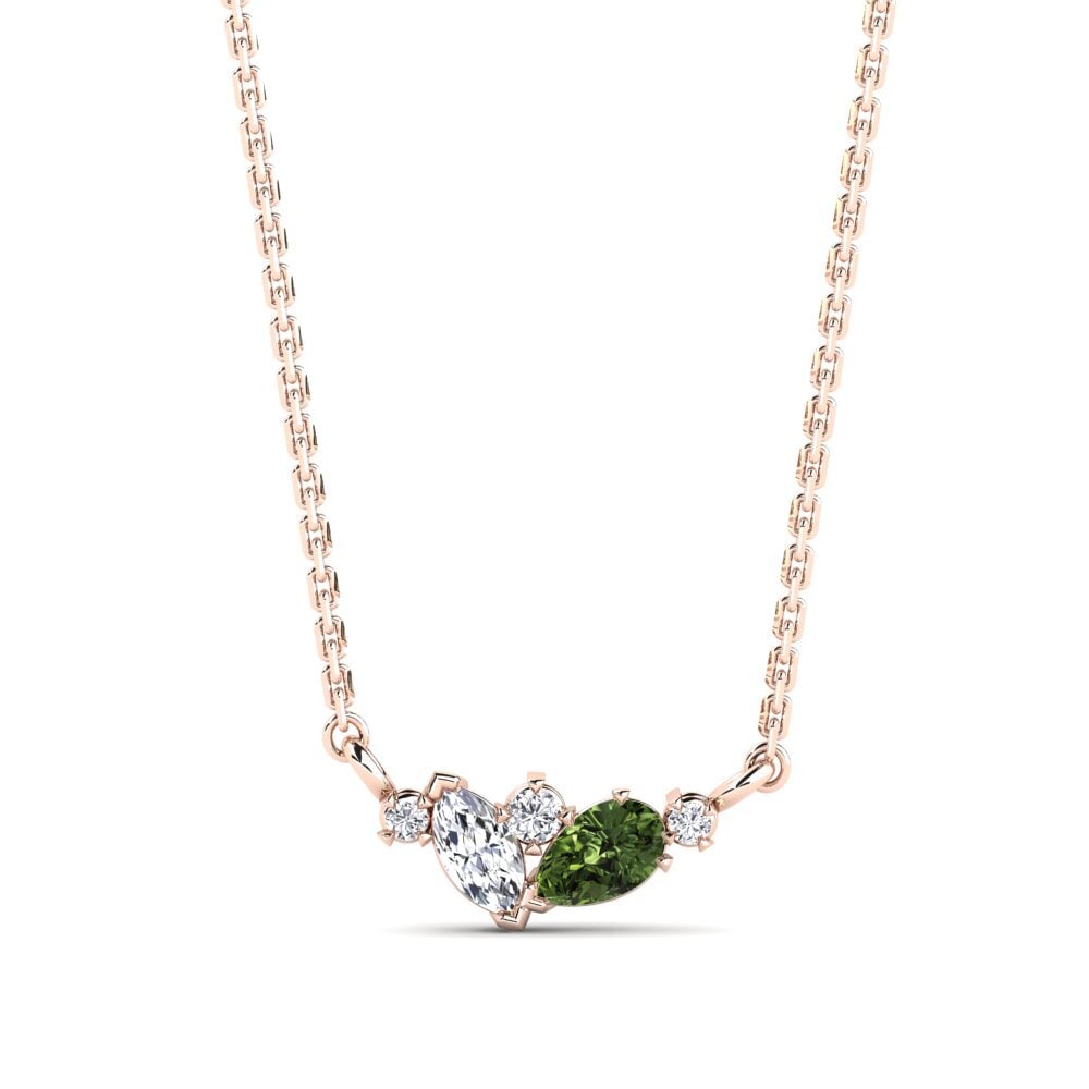 14k Oro Rosa Zafiro Verde Collar de Mujer Voltaire