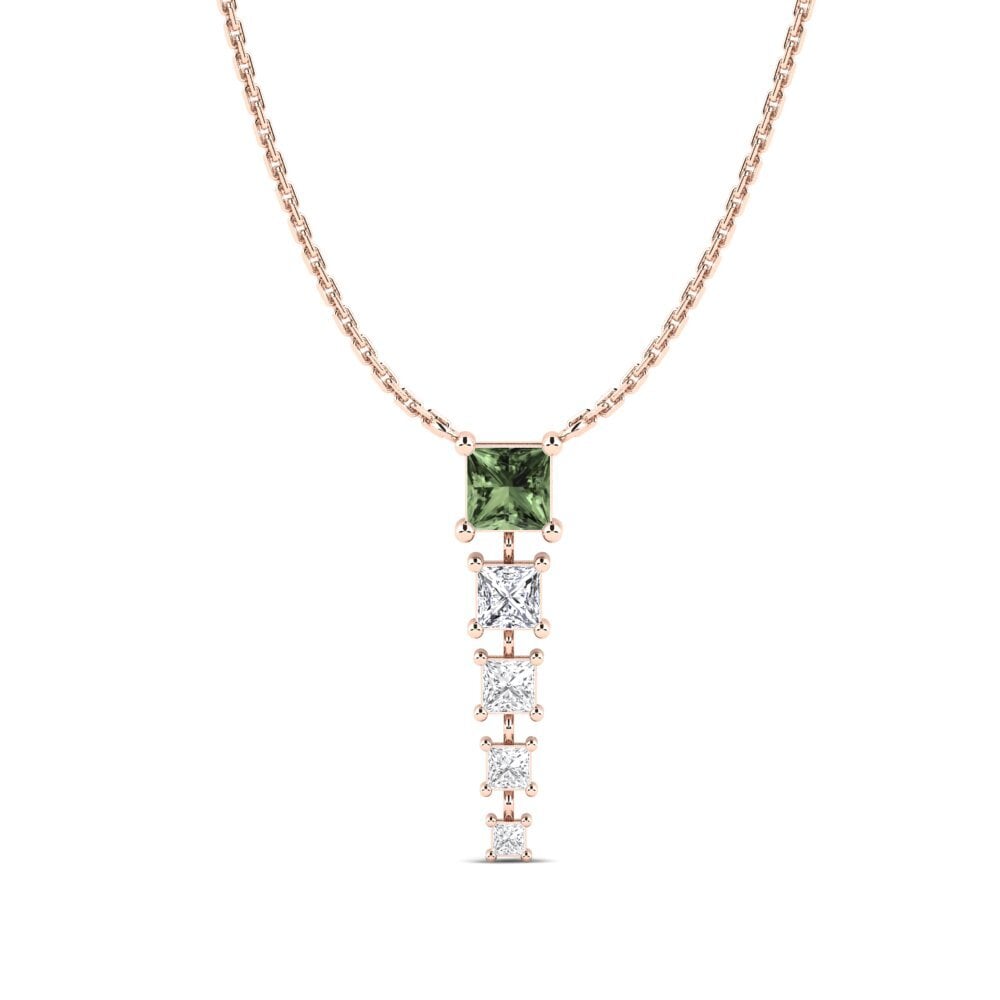 14k Oro Rosa Zafiro Verde Collar de Mujer Zhaksy