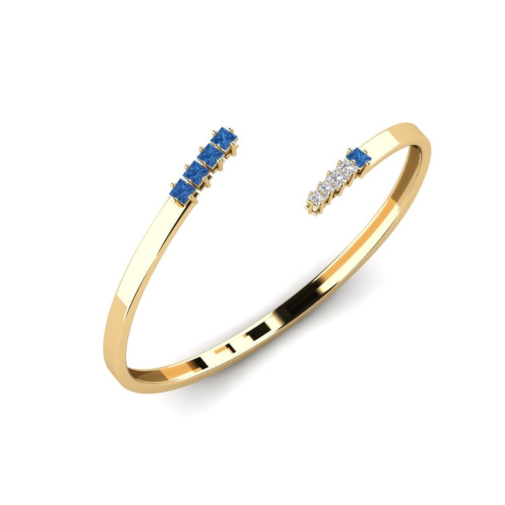 14ct Yellow Gold Princess Dark Blue Zirconia Women's Bracelet Zhualy