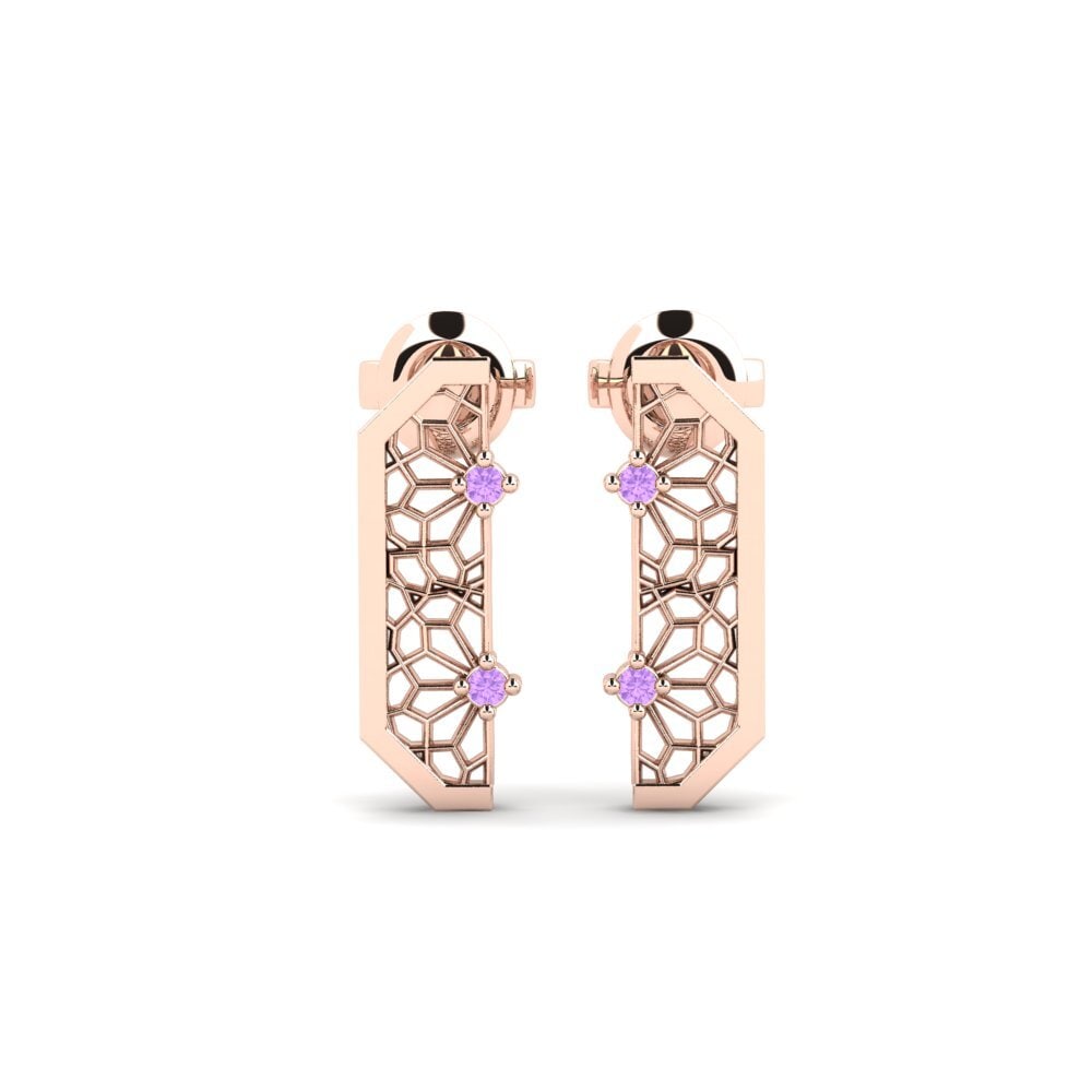 14ct Rose Gold Amethyst Women's Earring Ajisai - A