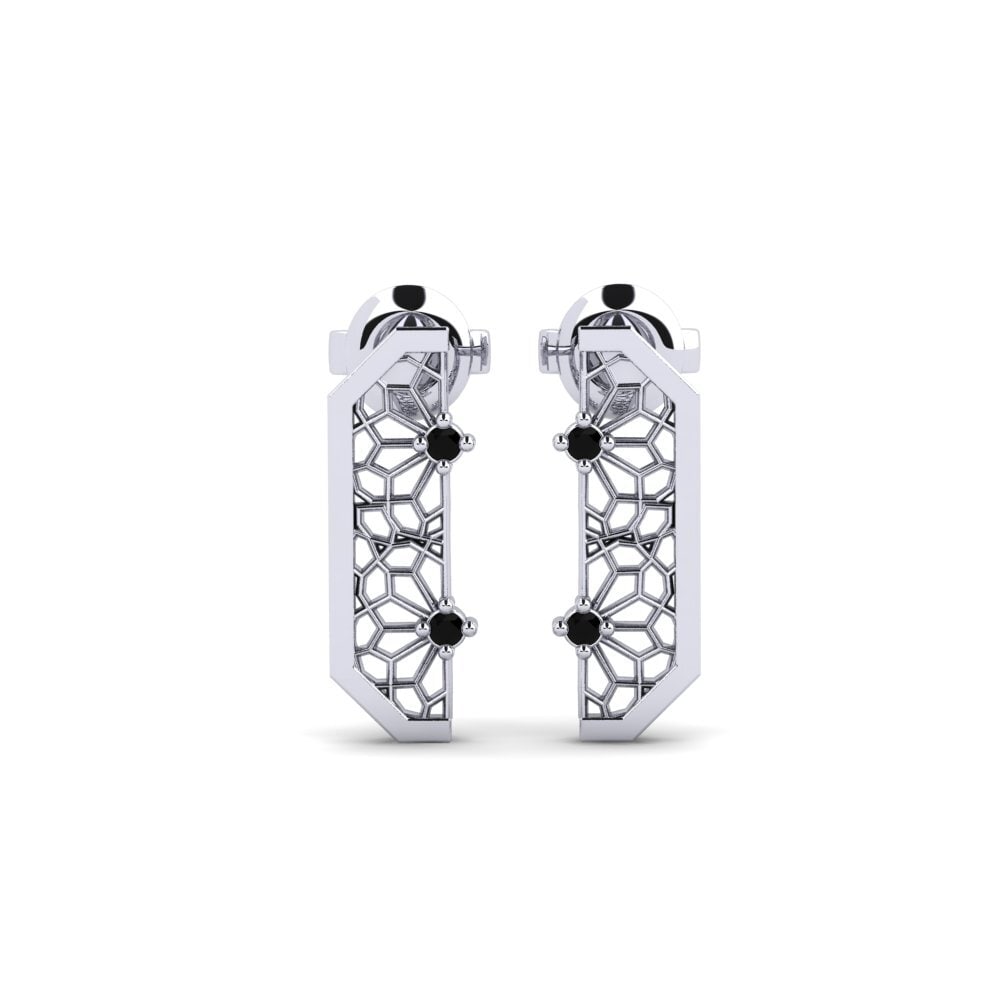 14ct White Gold Black Onyx Women's Earring Ajisai - A