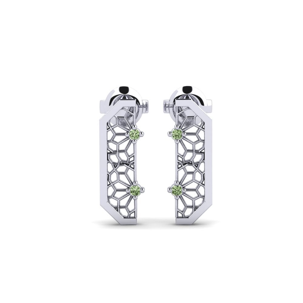 White Silver Green Diamond Women's Earring Ajisai - A
