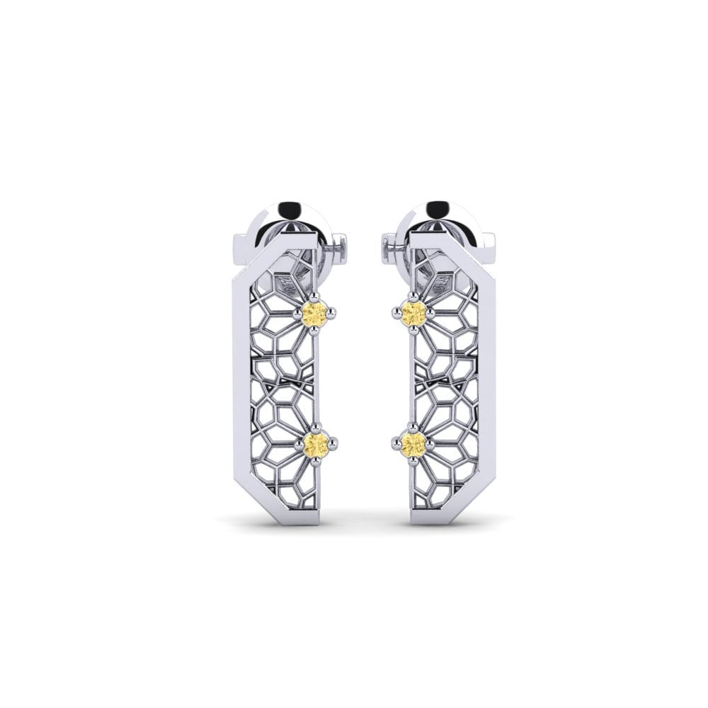 18ct White Gold Yellow Diamond Women's Earring Ajisai - A