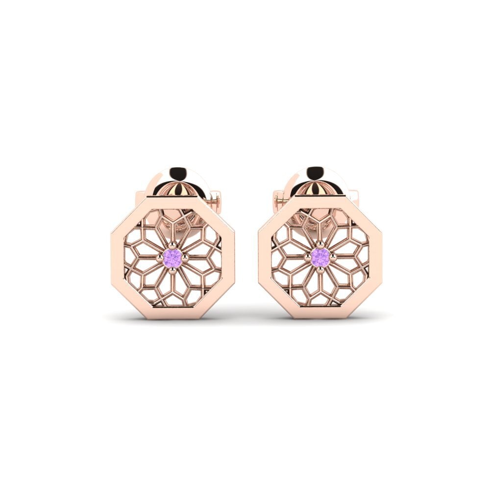 14ct Rose Gold Amethyst Women's Earring Ajisai - B