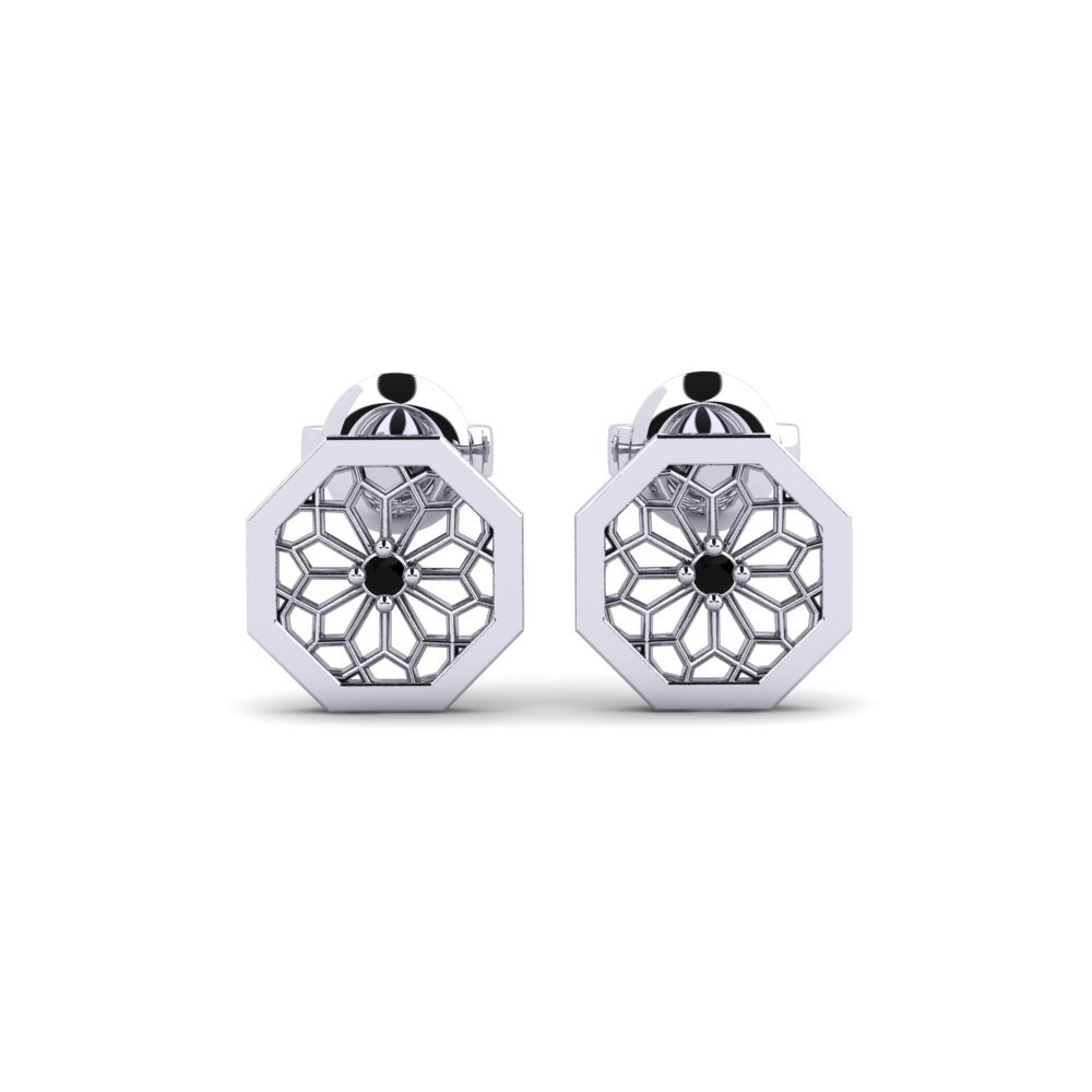 14ct White Gold Black Onyx Women's Earring Ajisai - B