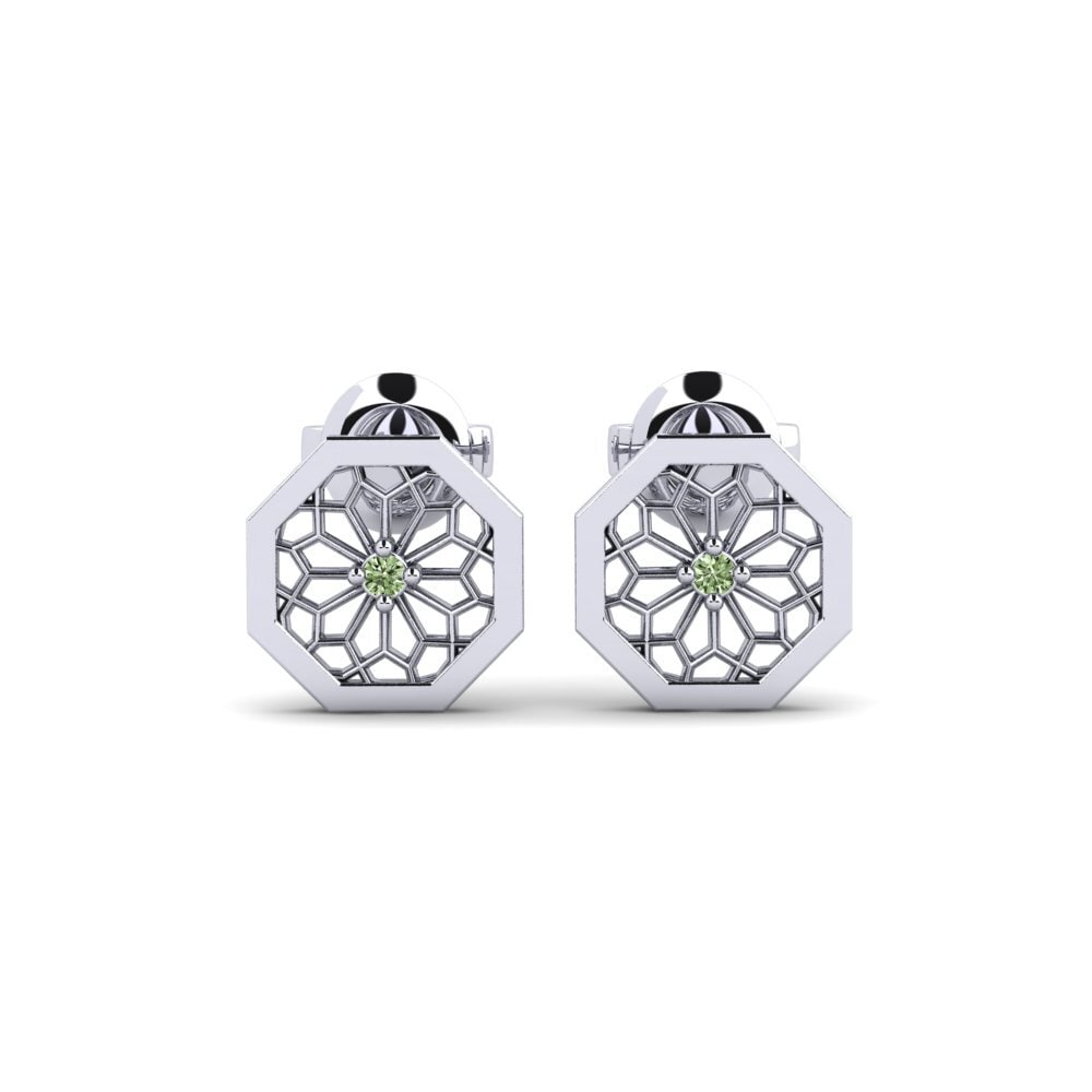 White Silver Green Diamond Women's Earring Ajisai - B