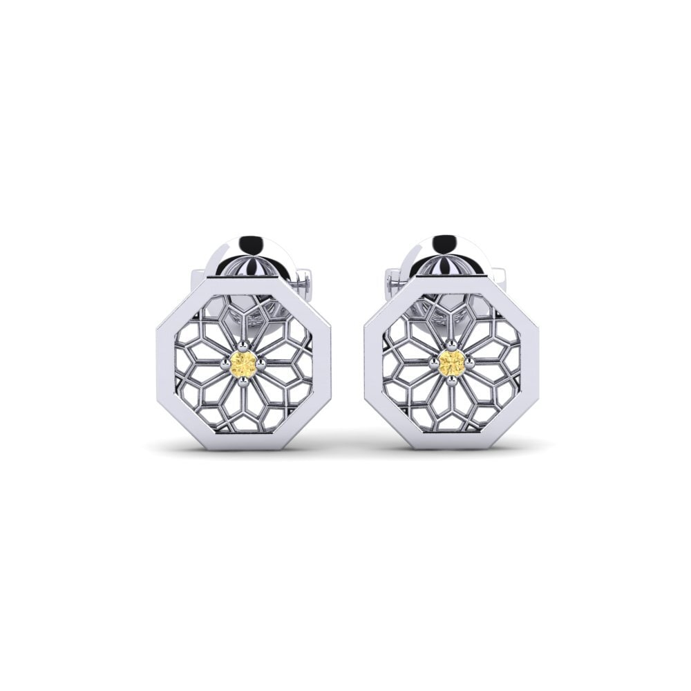 18ct White Gold Yellow Diamond Women's Earring Ajisai - B