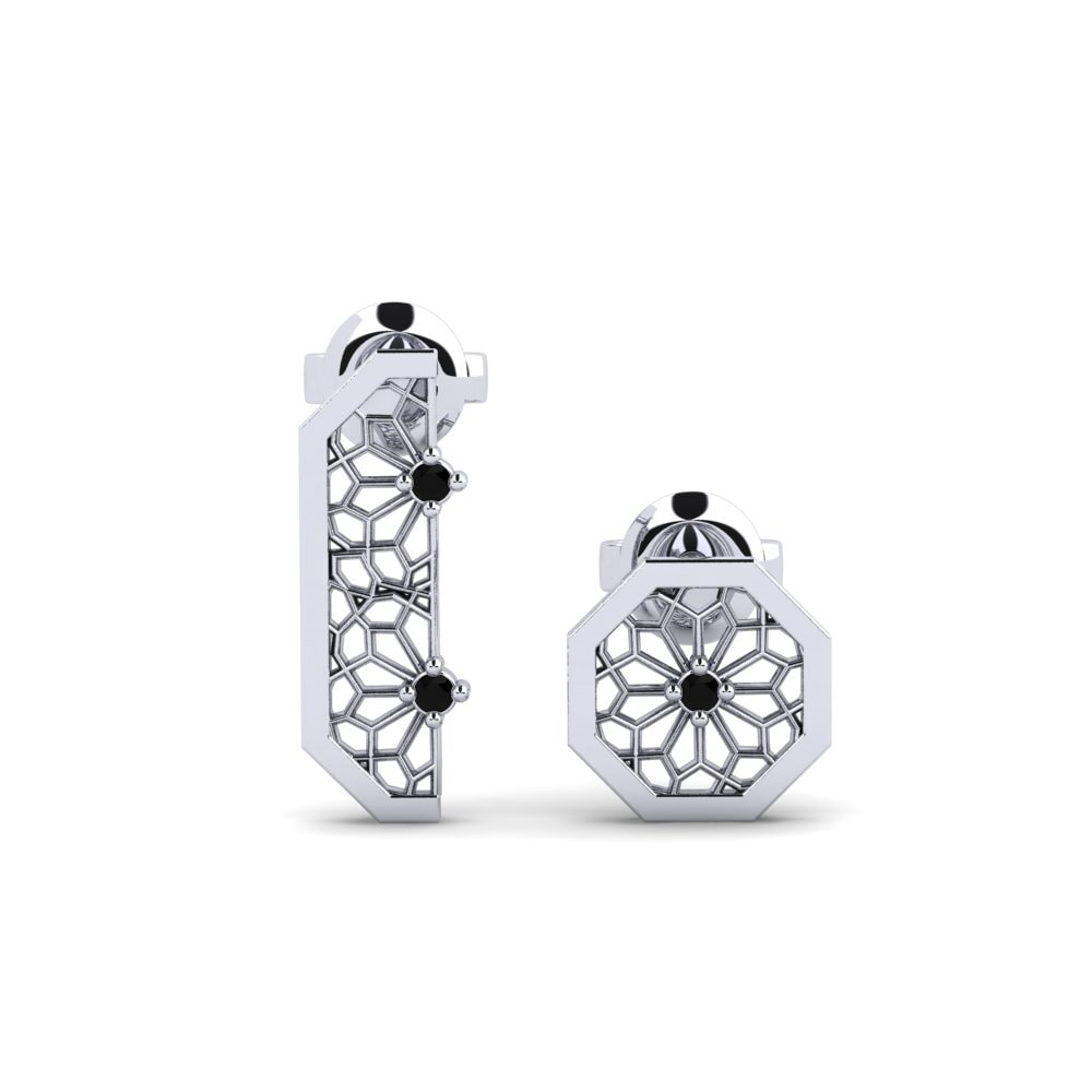 14ct White Gold Black Onyx Women's Earring Ajisai - SET