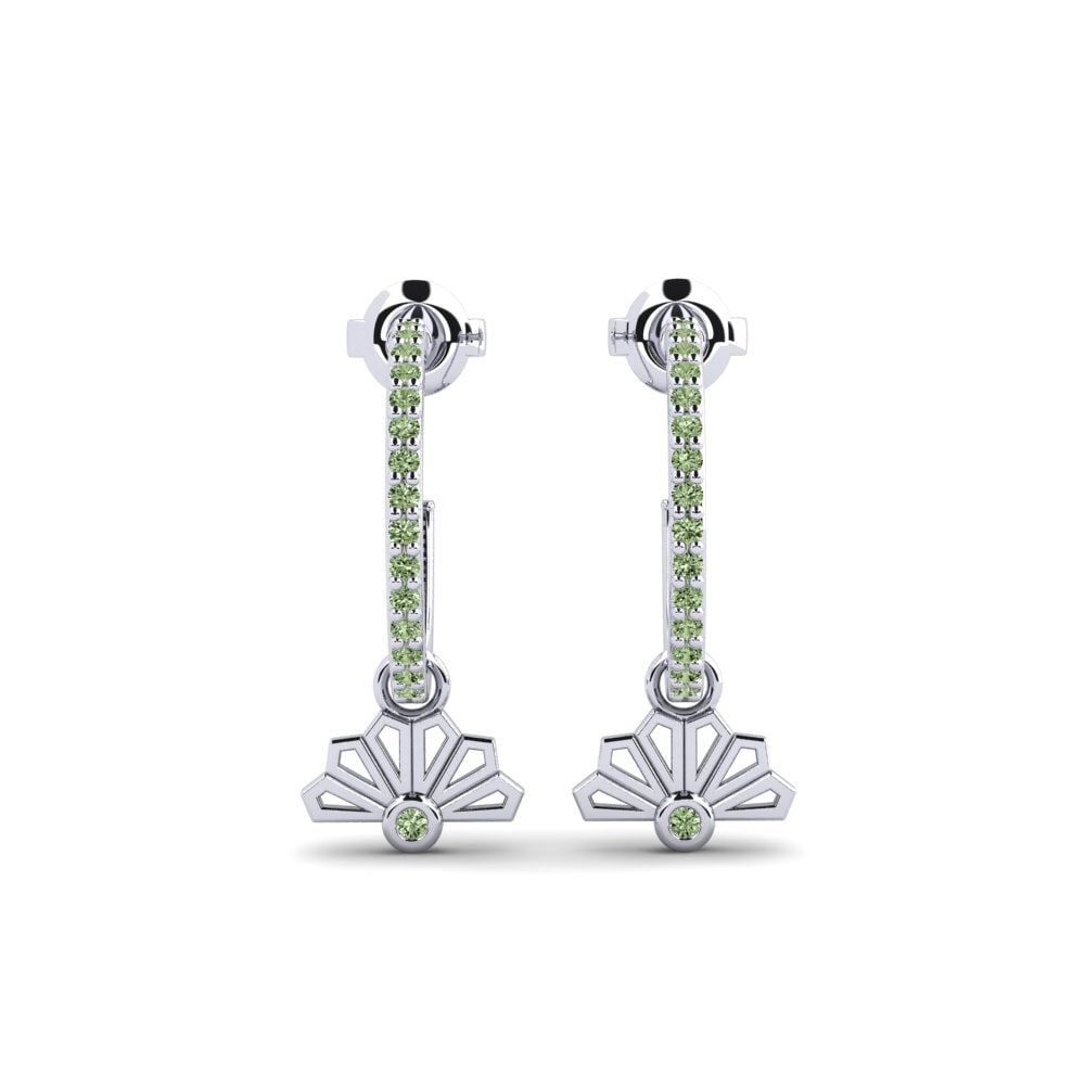 White Silver Green Diamond Women's Earring Amakazari