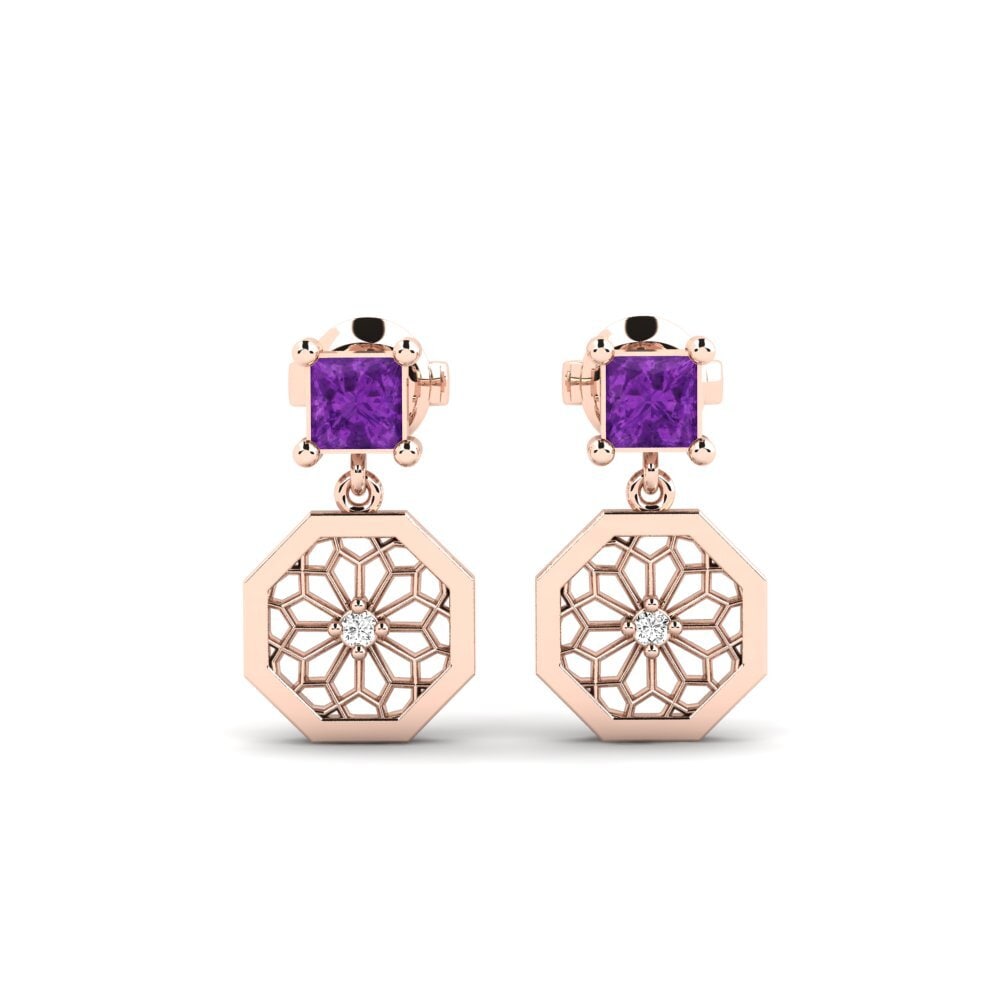 14ct Rose Gold Amethyst Women's Earring Arashima