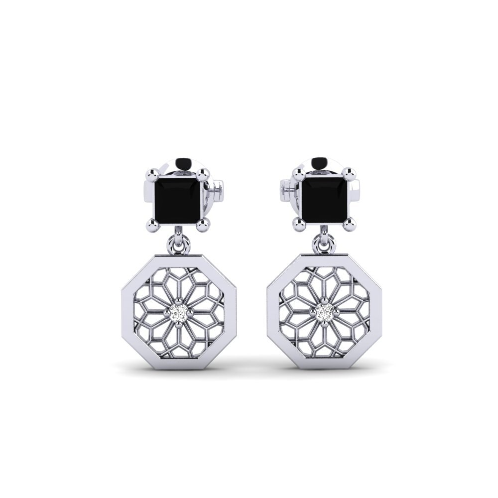 14ct White Gold Black Onyx Women's Earring Arashima