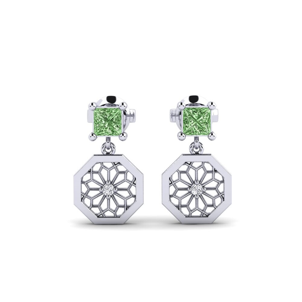 White Silver Green Diamond Women's Earring Arashima