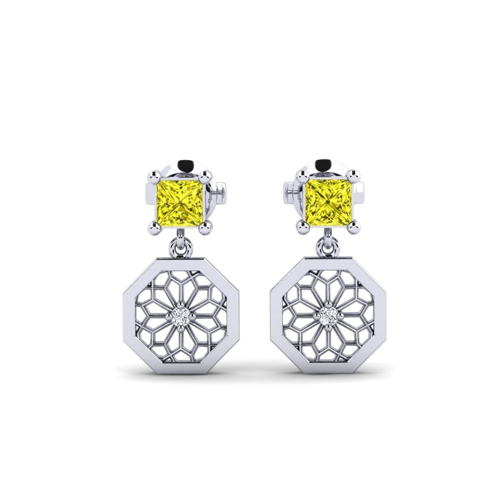 18ct White Gold Yellow Diamond Women's Earring Arashima