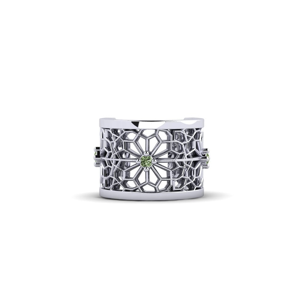 White Silver Green Diamond Women's Earring Asagao