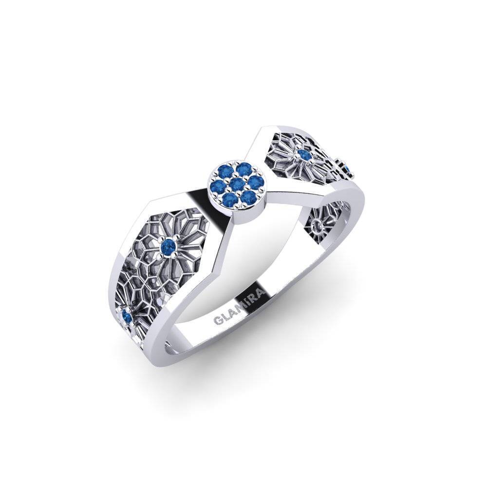 White Silver Dark Blue Zirconia Ring Asamayama