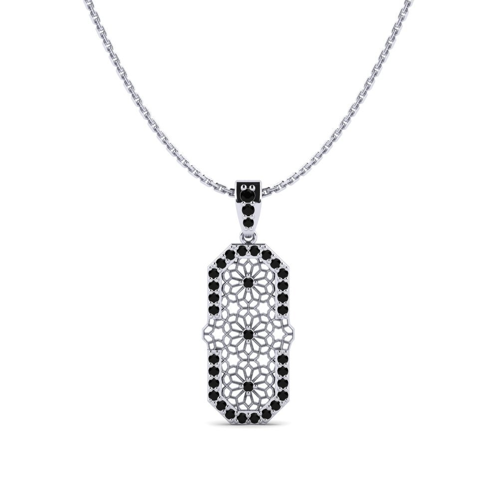 14ct White Gold Black Onyx Women's Pendant Bormio