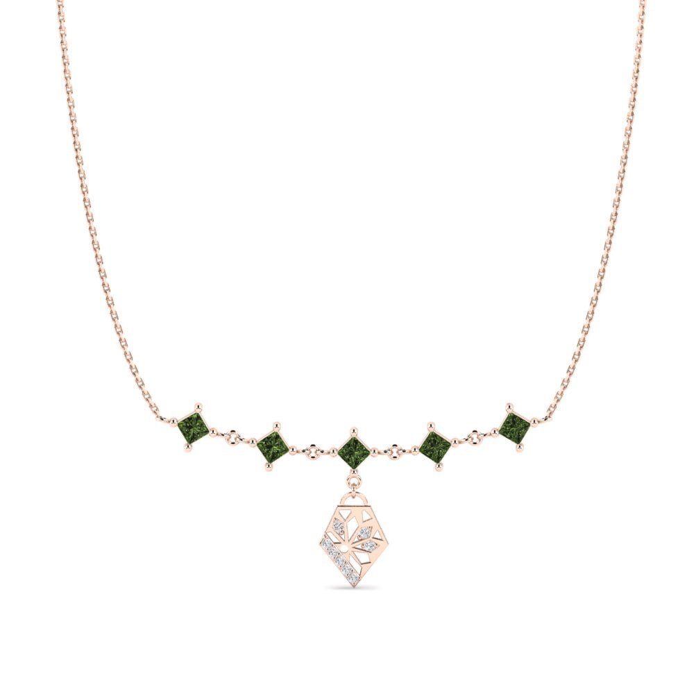 14k Oro Rosa Zafiro Verde Collar de Mujer Gearr