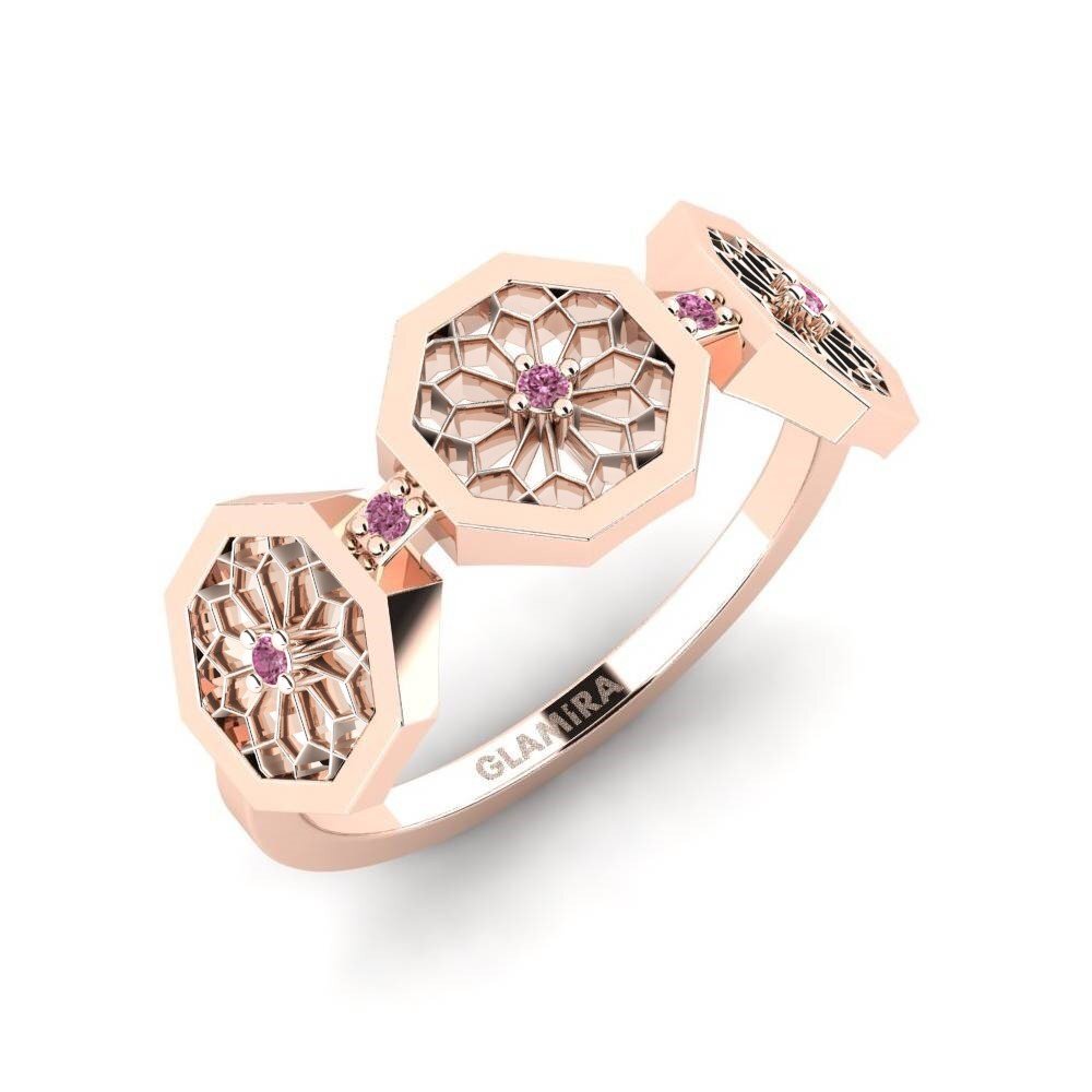 14ct Rose Gold Rhodolite Garnet Ring Hachimantai