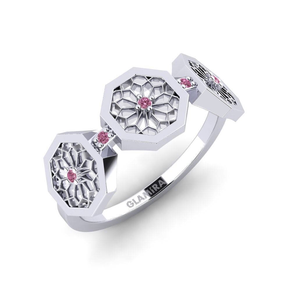 White Silver Rhodolite Garnet Ring Hachimantai