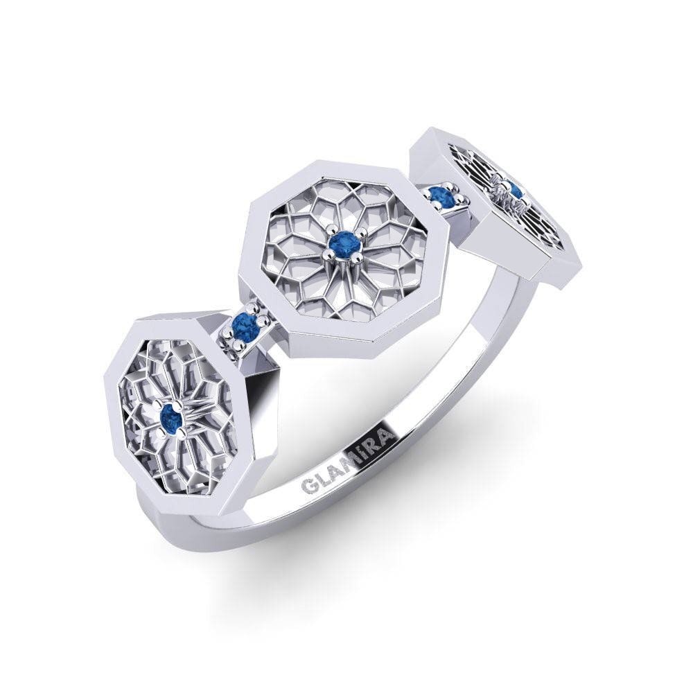White Silver Dark Blue Zirconia Ring Hachimantai