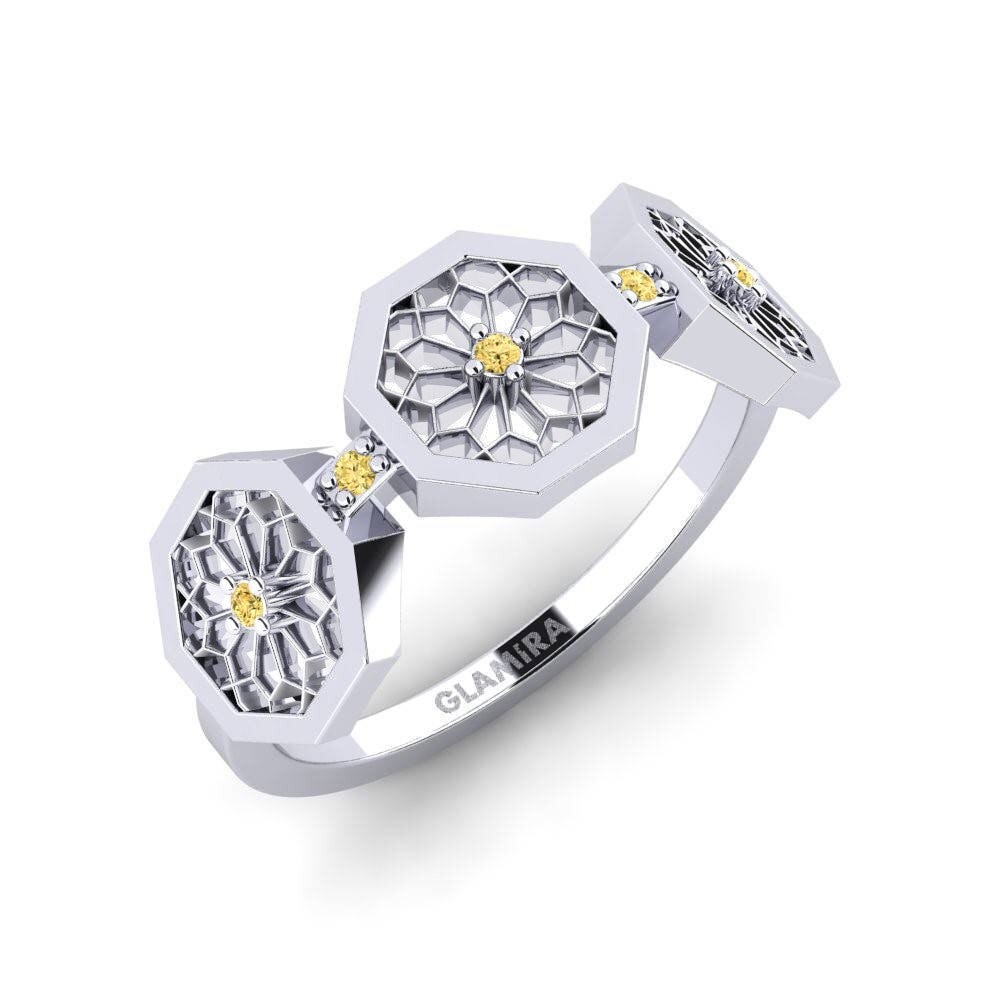 18ct White Gold Yellow Diamond Ring Hachimantai
