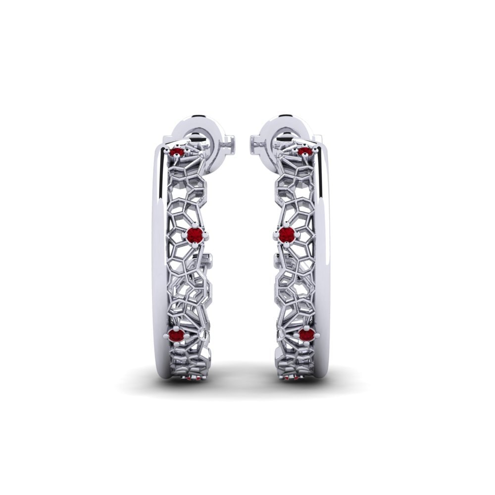White Silver Red Zirconia Women's Earring Hakusan