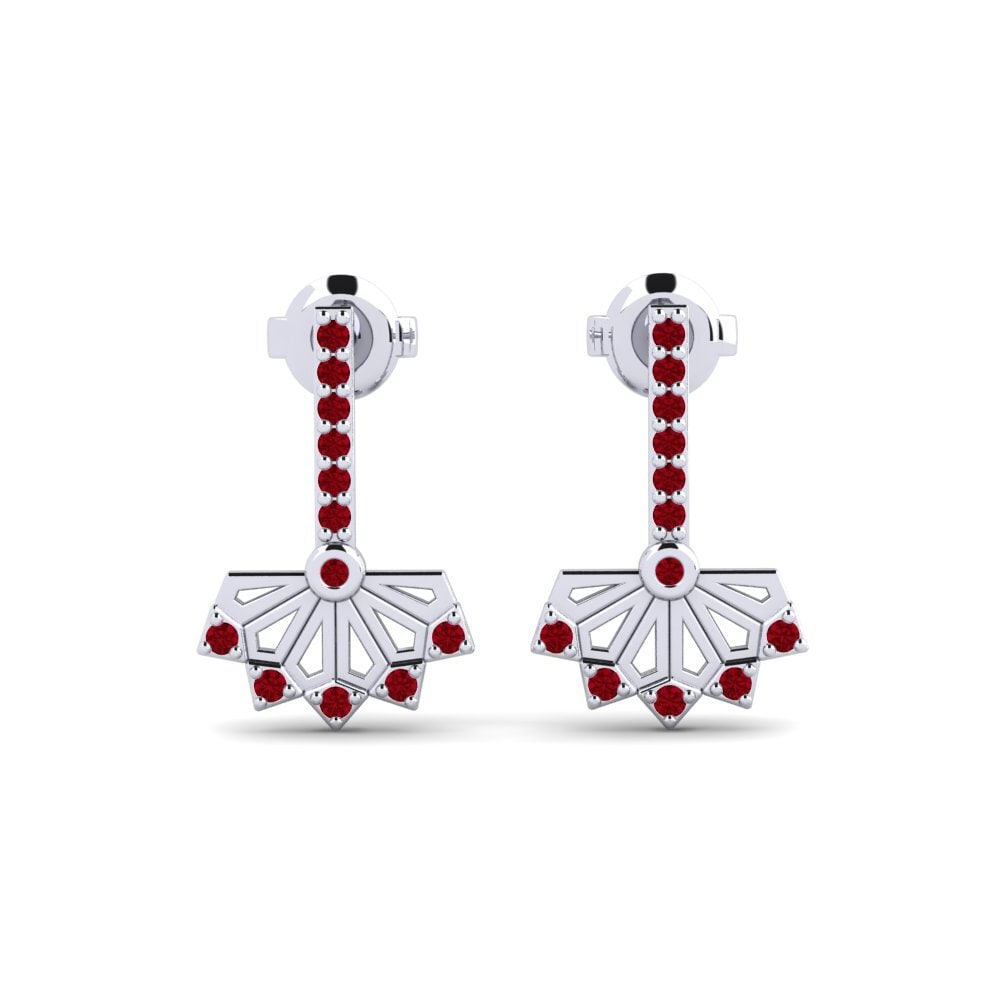 White Silver Red Zirconia Women's Earring Hibayama